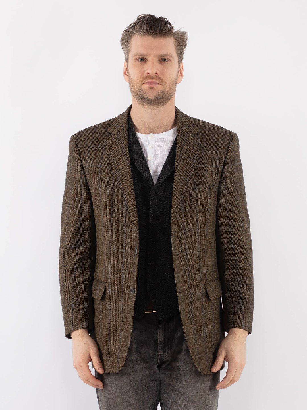 Vintage 90's Men Wool Blend Blazer Jacket in GreenZ1043