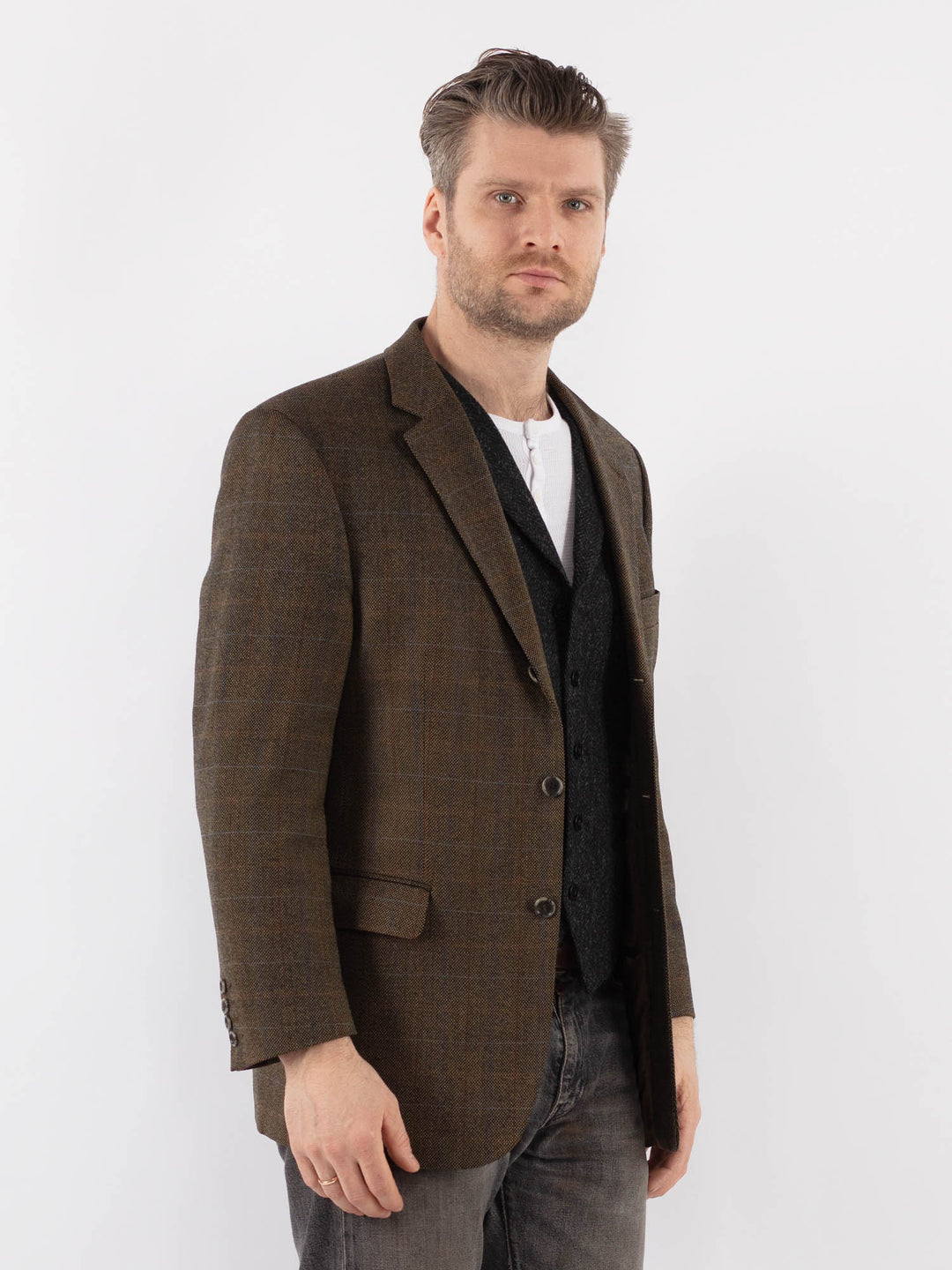 Vintage 90's Men Wool Blend Blazer Jacket in GreenZ1043