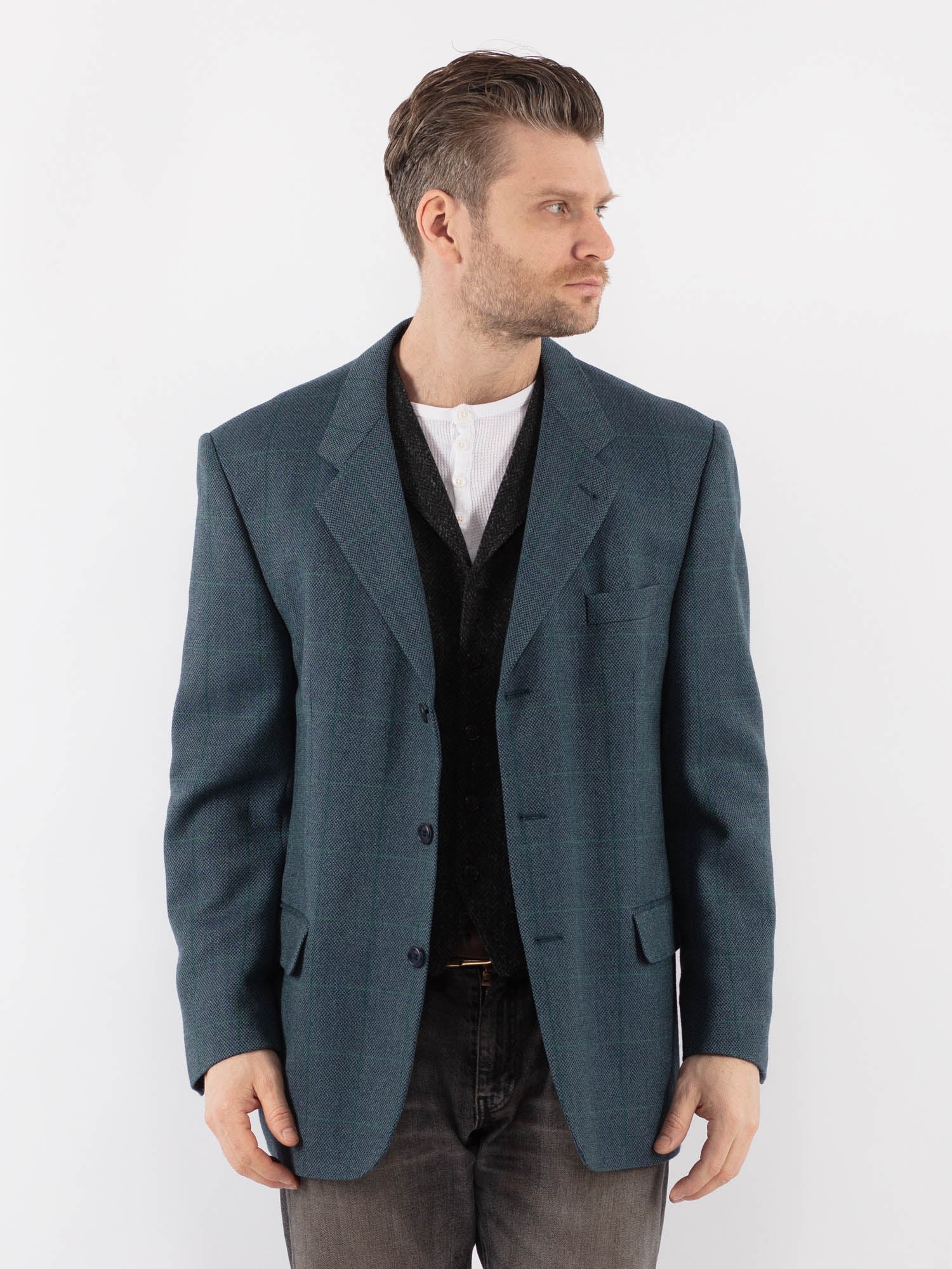 Online Vintage Store | Vintage 90's Men Wool Blazer Jacket in Blue Online Vintage Store | Vintage 90's Men Wool Blazer Jacket in Blue