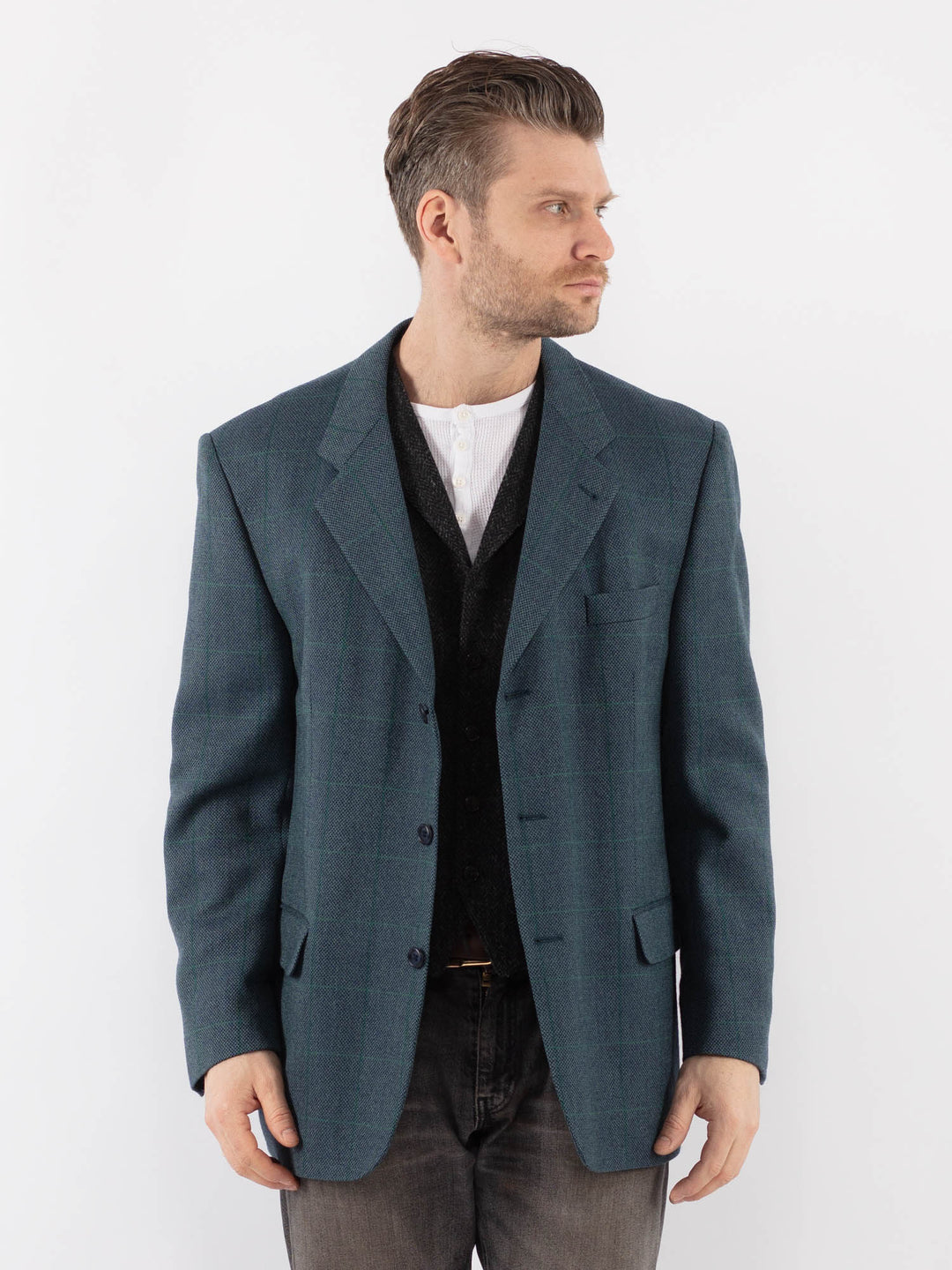 Vintage 90's Men Wool Blazer Jacket in BlueZ1057