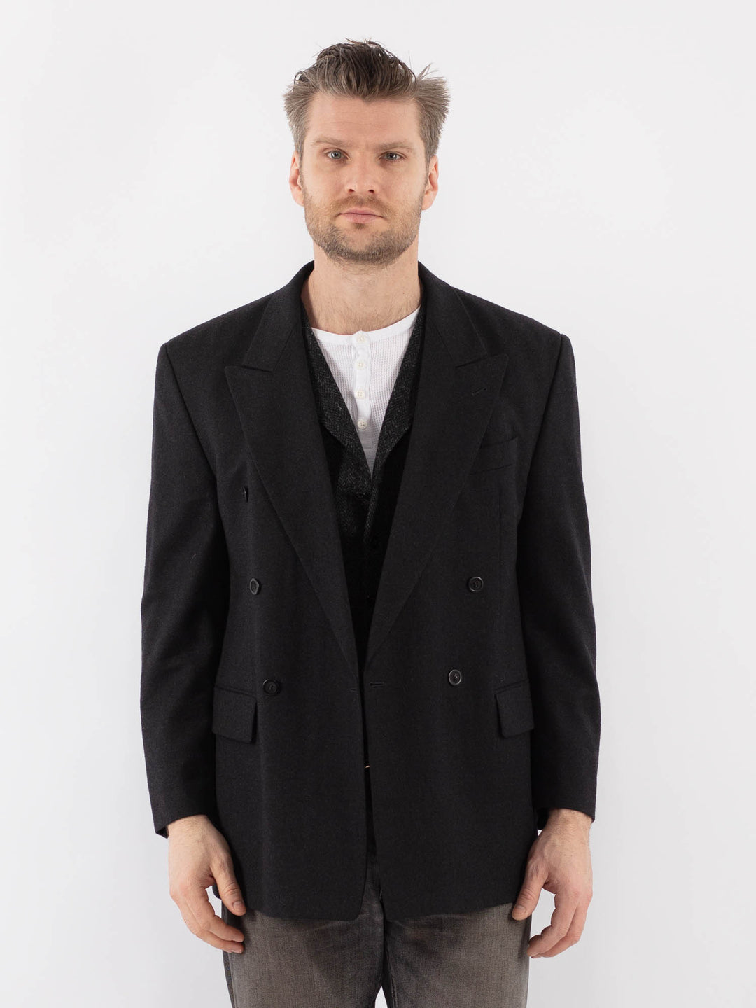 Vintage 90's Men Wool Blend Blazer Jacket in GrayZ1068