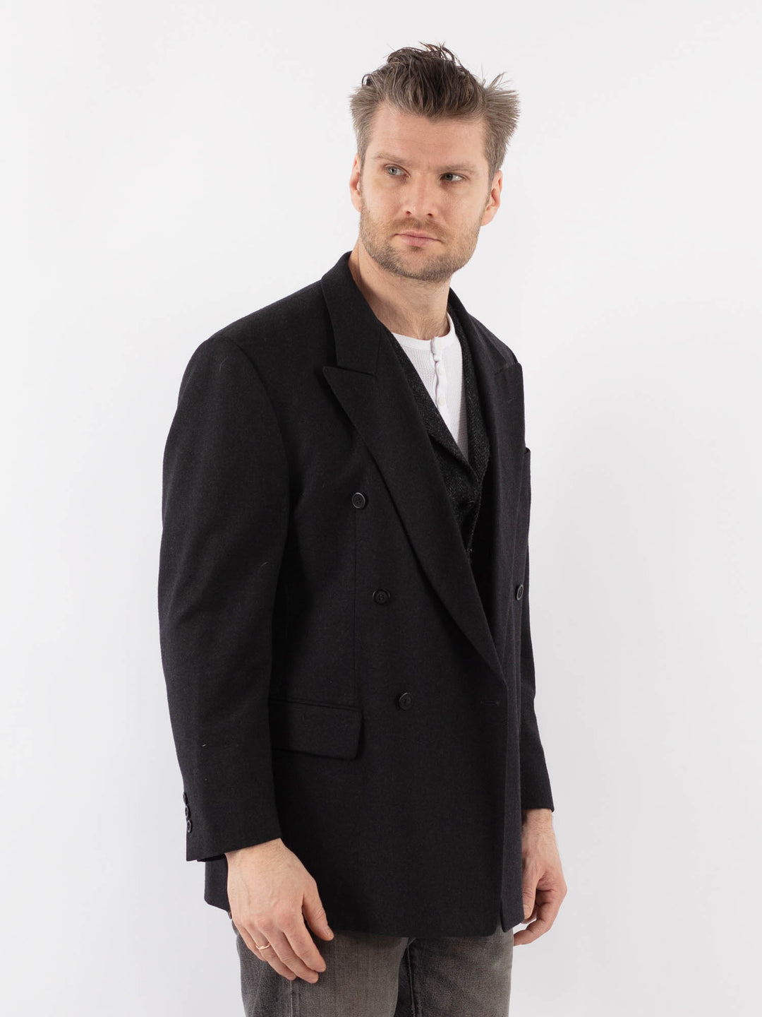 Vintage 90's Men Wool Blend Blazer Jacket in GrayZ1068