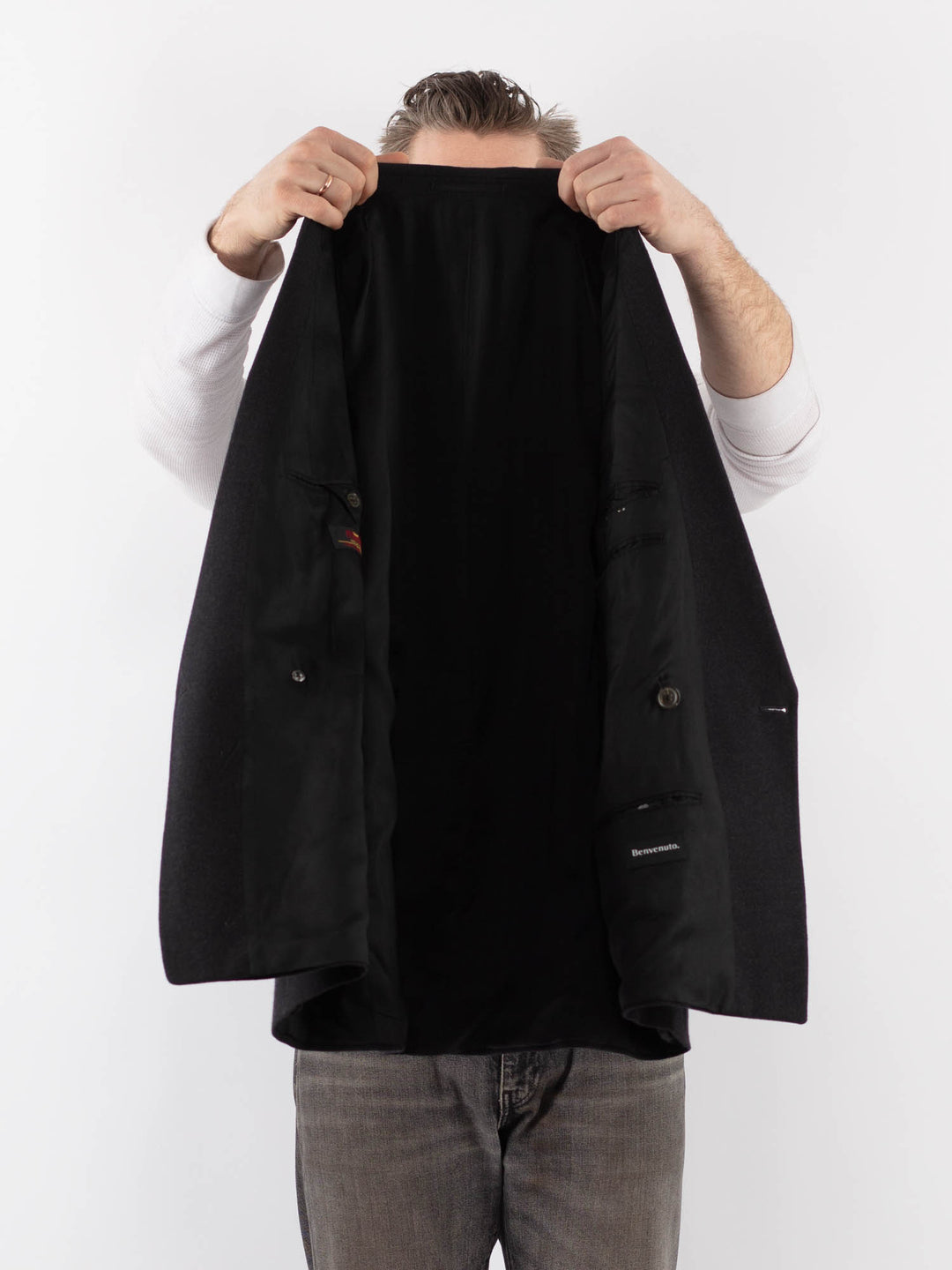 Vintage 90's Men Wool Blend Blazer Jacket in GrayZ1068