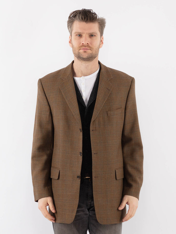 Vintage 00's Men Wool Blazer Jacket in BrownZ1083