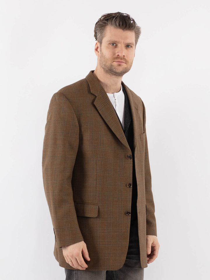 Vintage 00's Men Wool Blazer Jacket in BrownZ1083