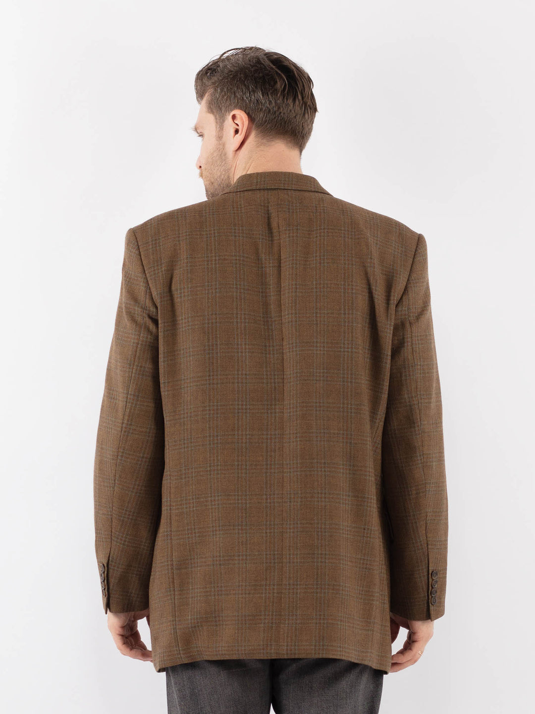 Vintage 00's Men Wool Blazer Jacket in BrownZ1083