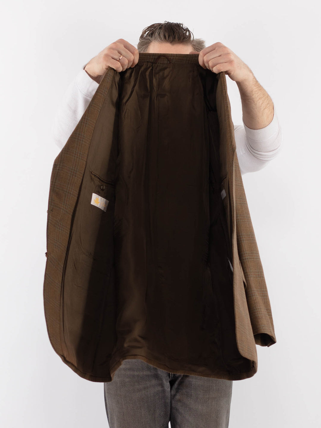 Vintage 00's Men Wool Blazer Jacket in BrownZ1083