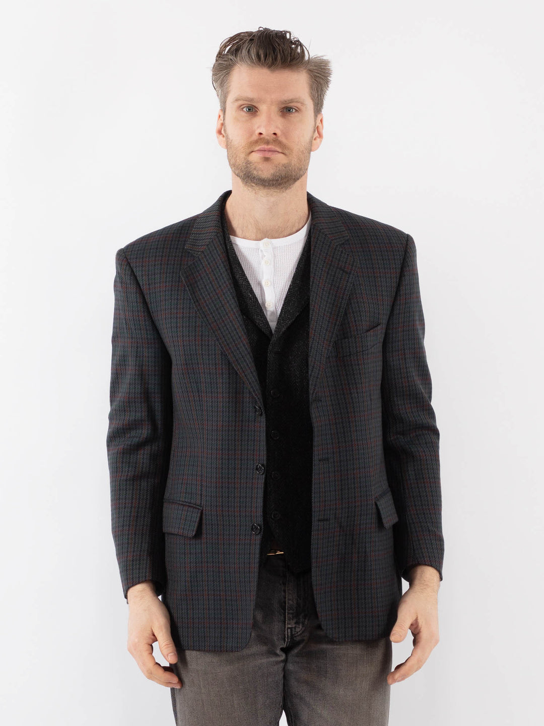 Vintage 90's Men Wool Blazer Jacket in BlueZ1085