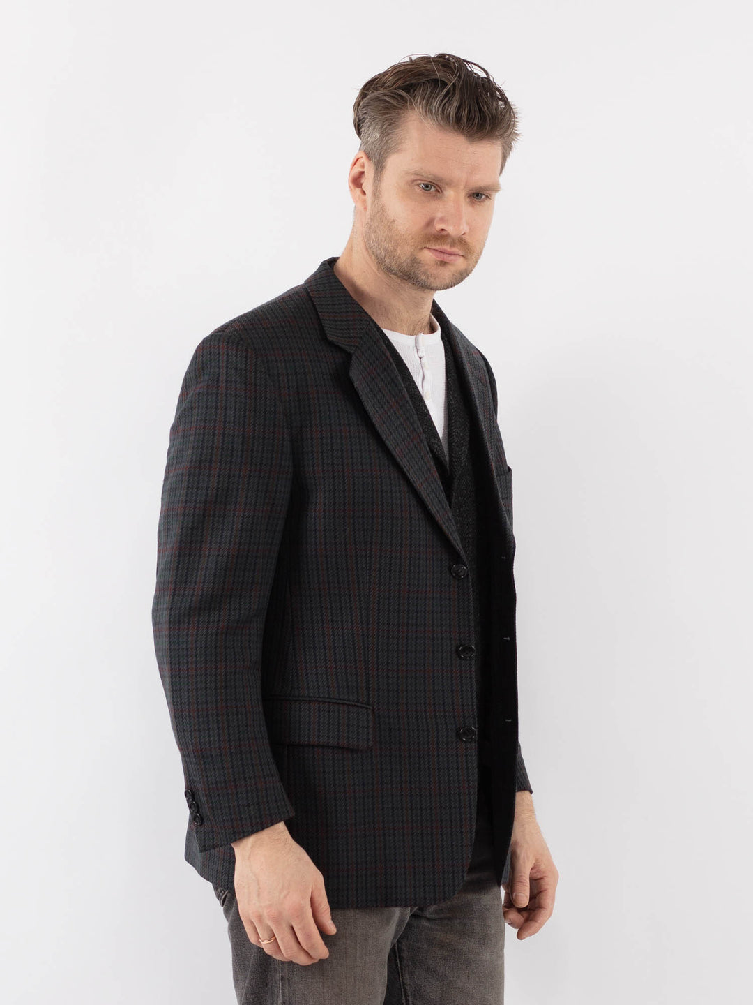 Vintage 90's Men Wool Blazer Jacket in BlueZ1085