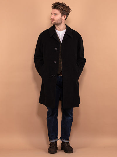 Men Wool Blend Coat 90's, Size L Large, Men Vintage Overcoat, Gray Wool Topcoat, Minimalist Elegant Outerwear, Vintage Menswear