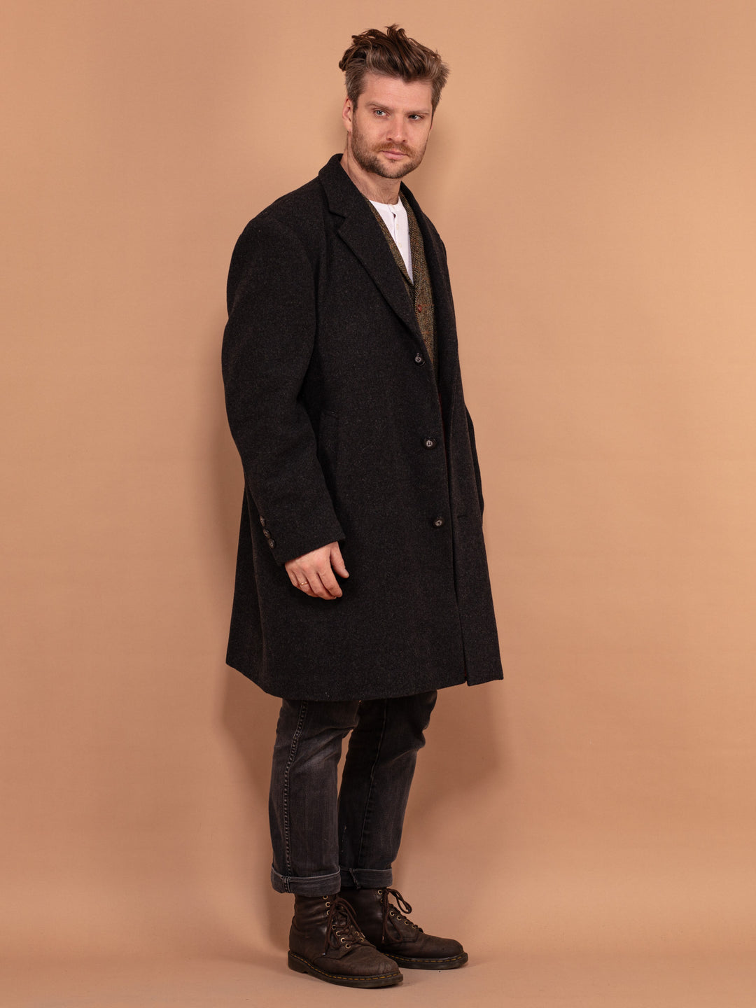 Wool Blend Coat 90s, Wool Coat In Gray Size XL, Vintage Wool Coat, Autumn Wool Coat, 90s Coat, Minimalist Coat, Men Vintage Outerwear