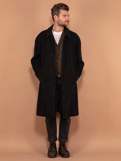 Hugo Boss Wool Coat 90s, Wool Coat In Black Size XL, Vintage Wool Coat, Autumn Wool Coat, 90s Coat, Minimalist Coat, Men Vintage Outerwear