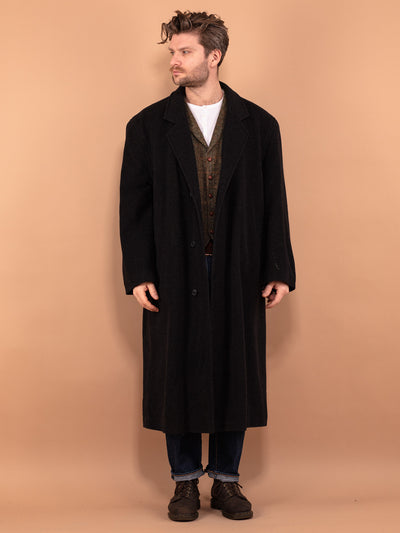 Wool Long Coat 90's, Classic Wool Coat Size XL, Gray Wool Coat, Vintage Wool Coat For Men, Wool Maxi Coat, Vintage Outerwear, Elegant Coat