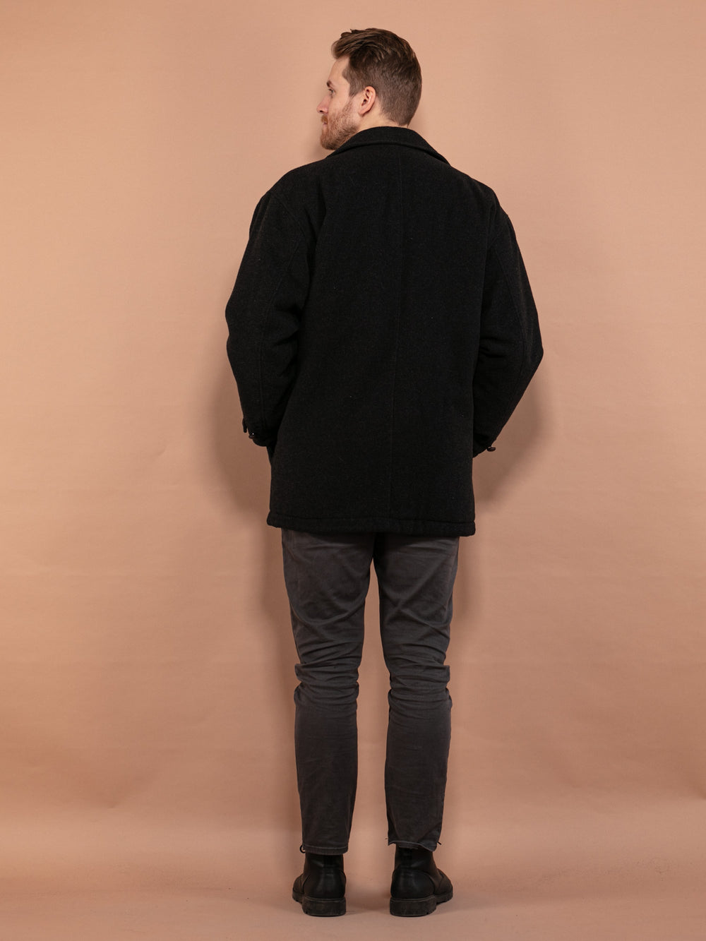 Vintage 90's Men Wool Parka Coat in Dark Gray - NorthernGrip