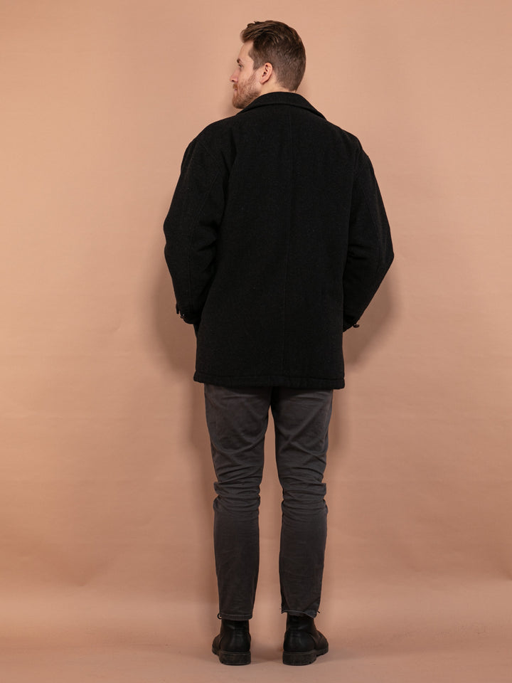 Vintage 90's Men Wool Parka Coat in Dark Gray - NorthernGrip