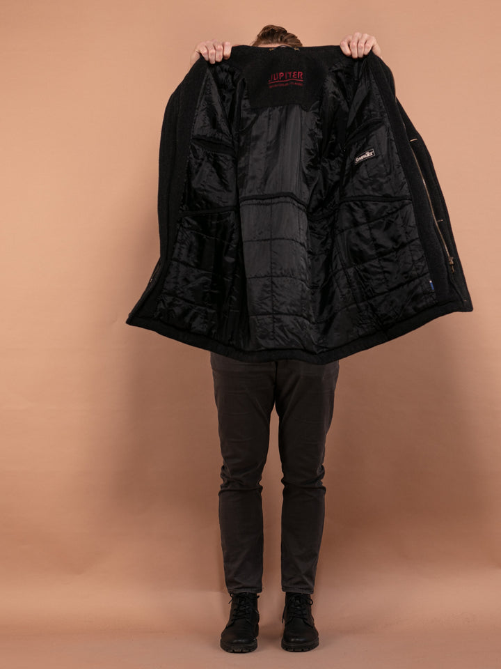 Vintage 90's Men Wool Parka Coat in Dark Gray - NorthernGrip