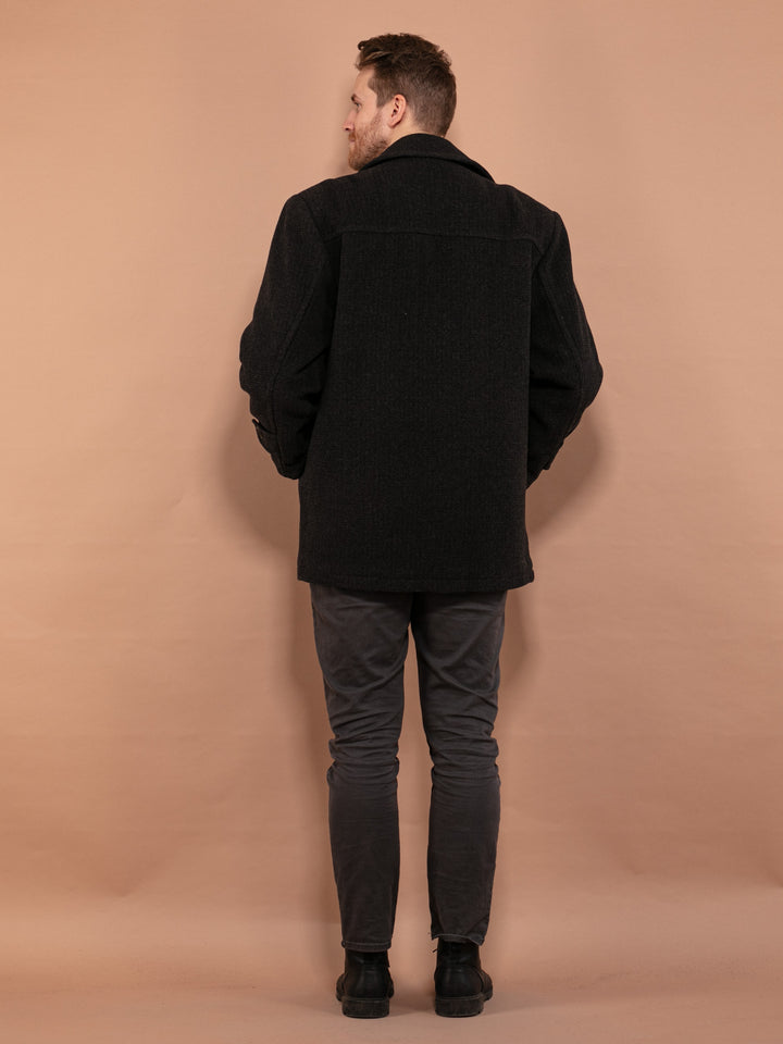 Vintage 90's Men Wool Blend Short Coat in Dark Gray - NorthernGrip