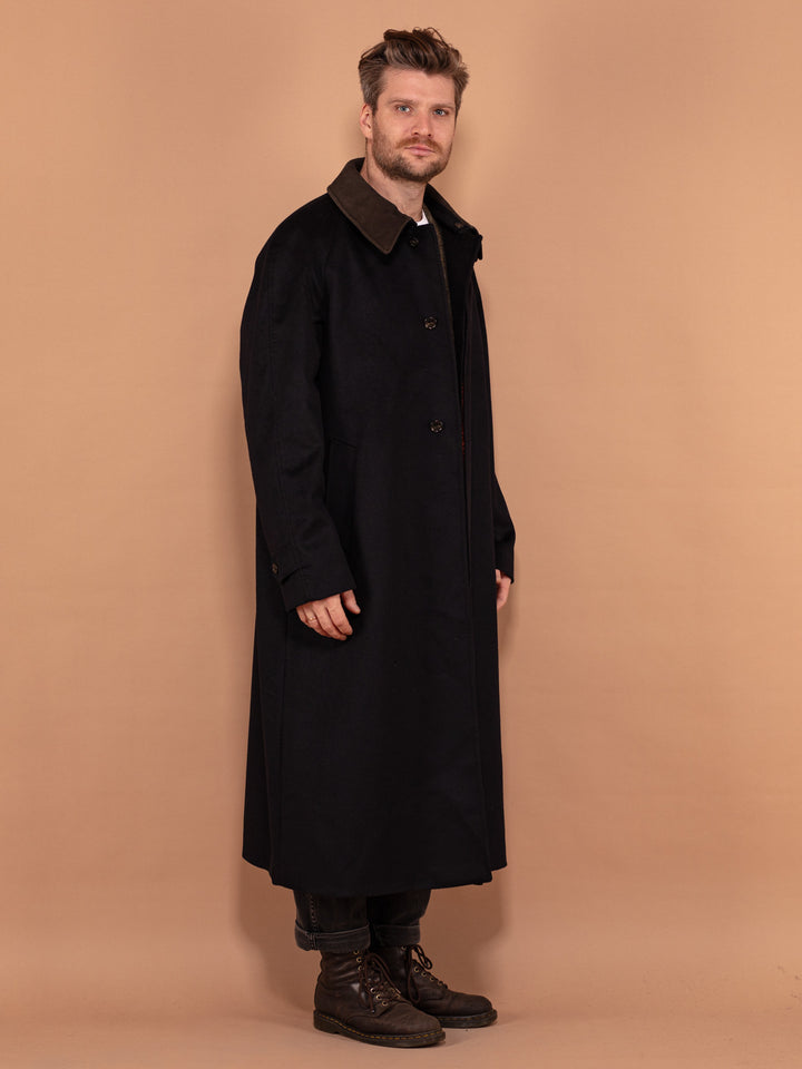 Vintage Wool Cashmere Coat 90's, Size XL Large, Men Vintage Overcoat, Wool Topcoat, Minimalist Style Elegant Outerwear, Vintage Menswear
