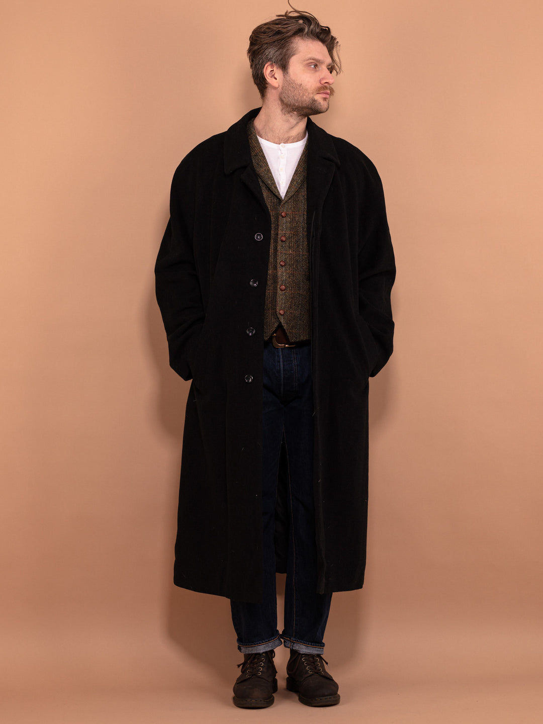 Wool and Cashmere Coat 90's, Size XXL Large, Men Vintage Overcoat, Gray Wool Topcoat, Peaky Blinders Coat, Vintage Minimalist Menswear