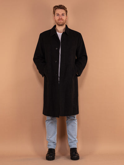 Wool Overcoat Men 90s, Wool Coat In Black Size L, Vintage Wool Coat, Autumn Wool Coat, 90s Coat, Minimalist Coat, Men Vintage Outerwear