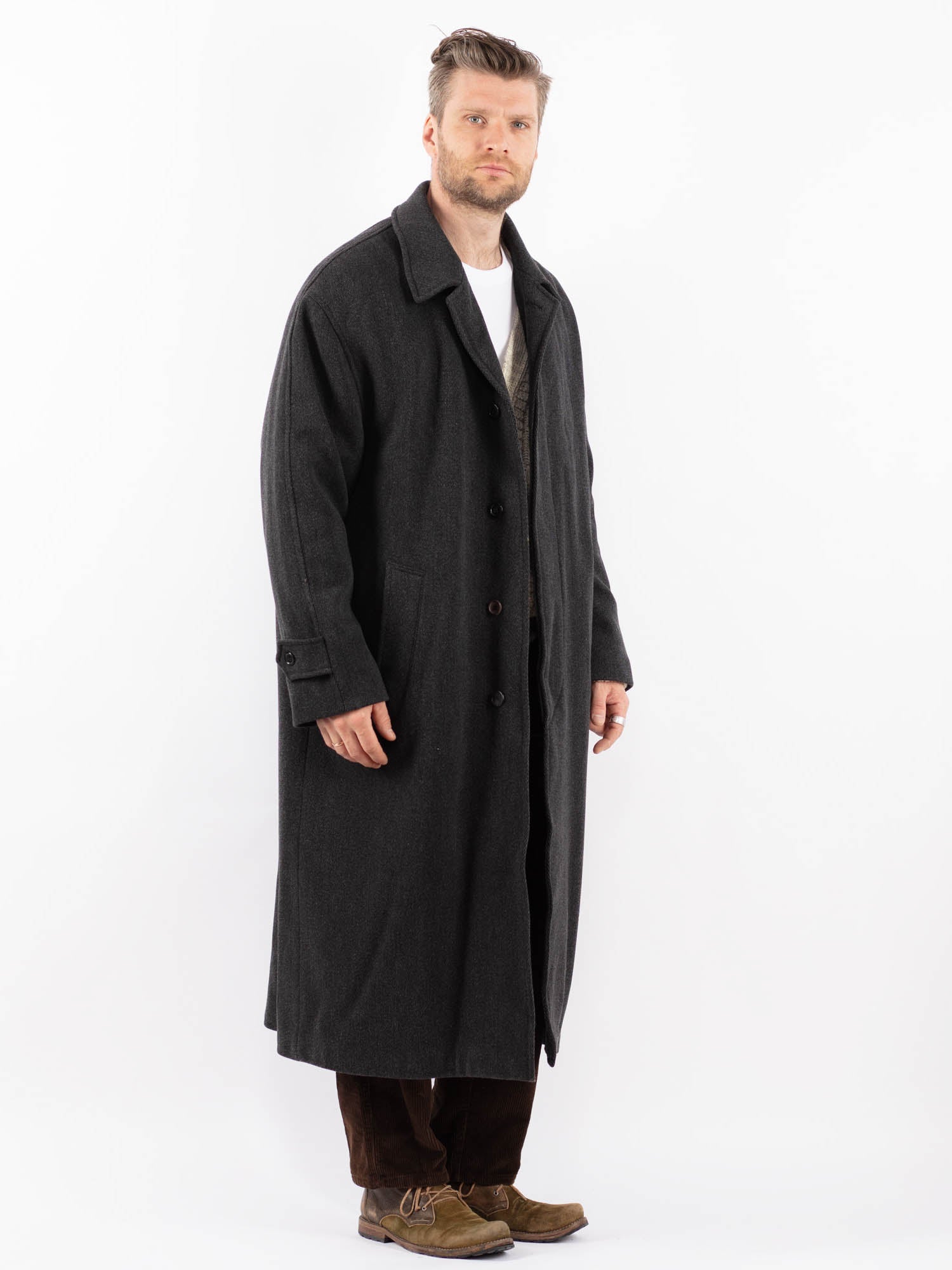 Online Vintage Store | Vintage 90's Men Wool Blend Coat in Gray