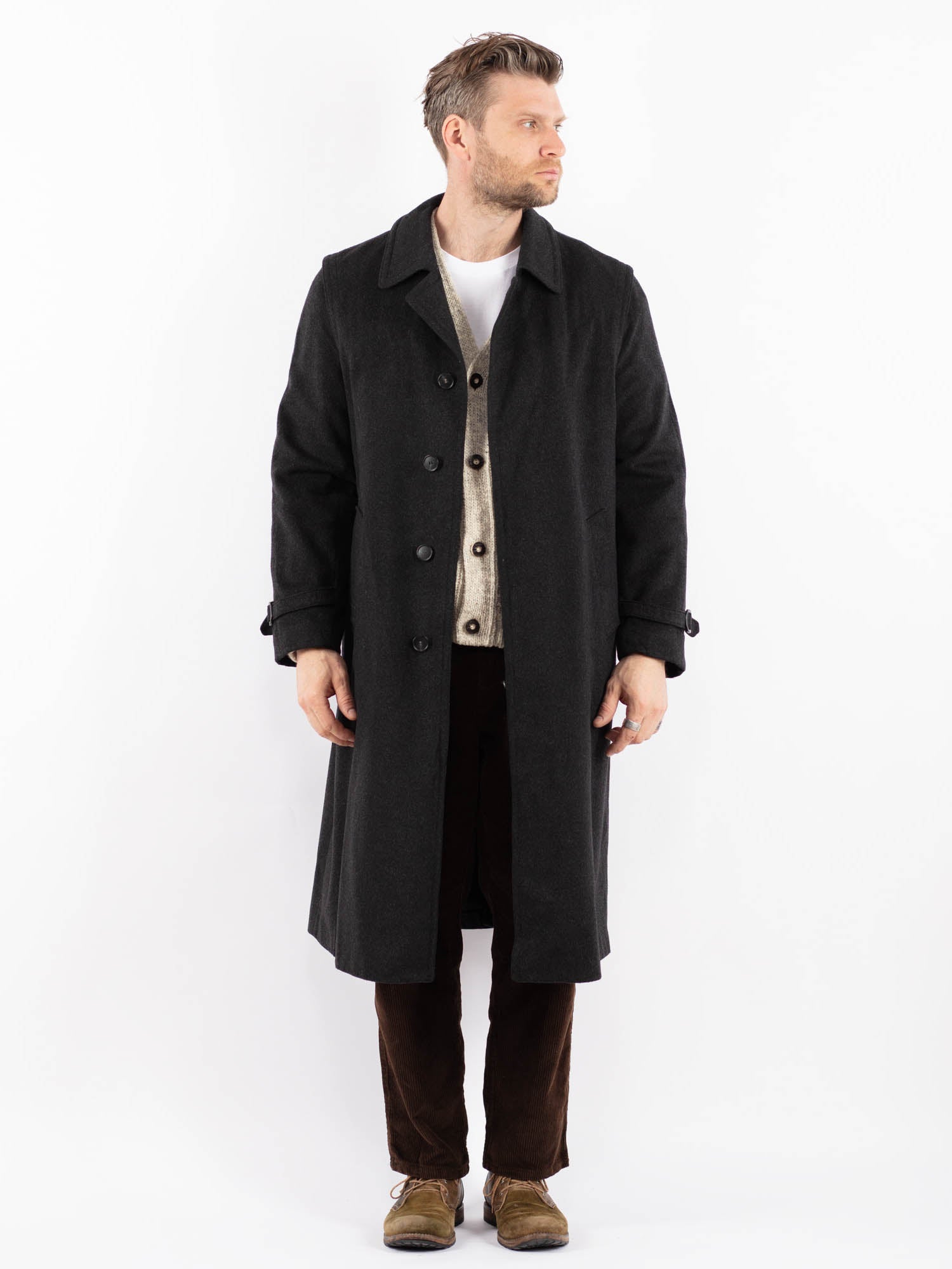 Online Vintage Store | Vintage 90's Men Wool Blend Coat in Gray