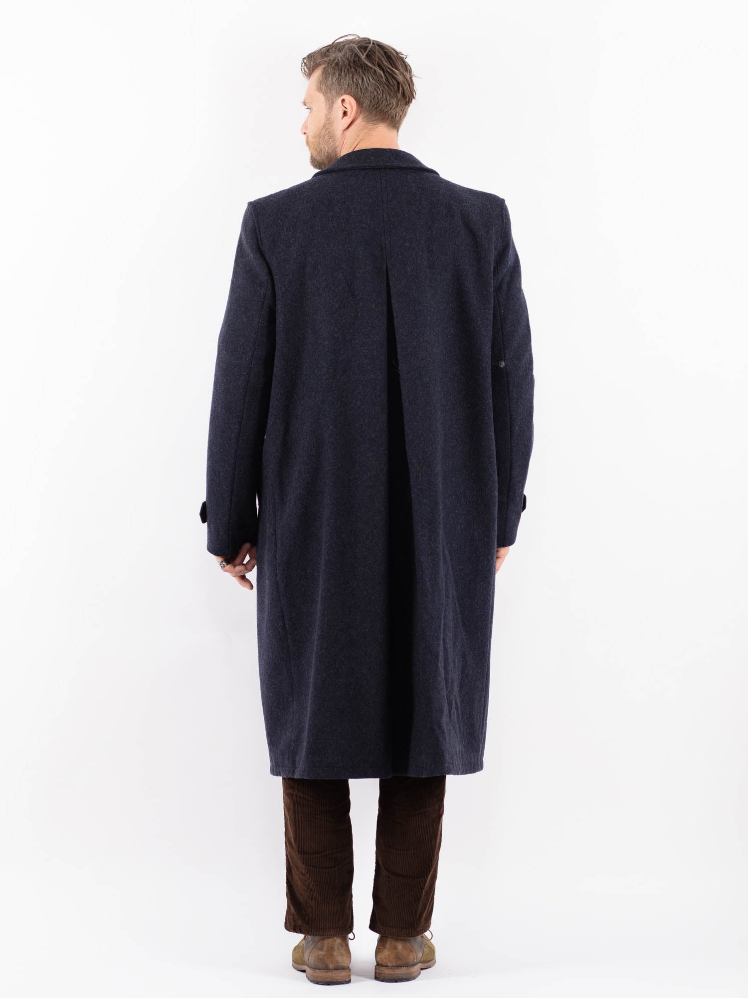 ジャケット・アウター 90s- LONGHI wool&lether half coat Double Coat in Wool and Cashmere BLUE Man