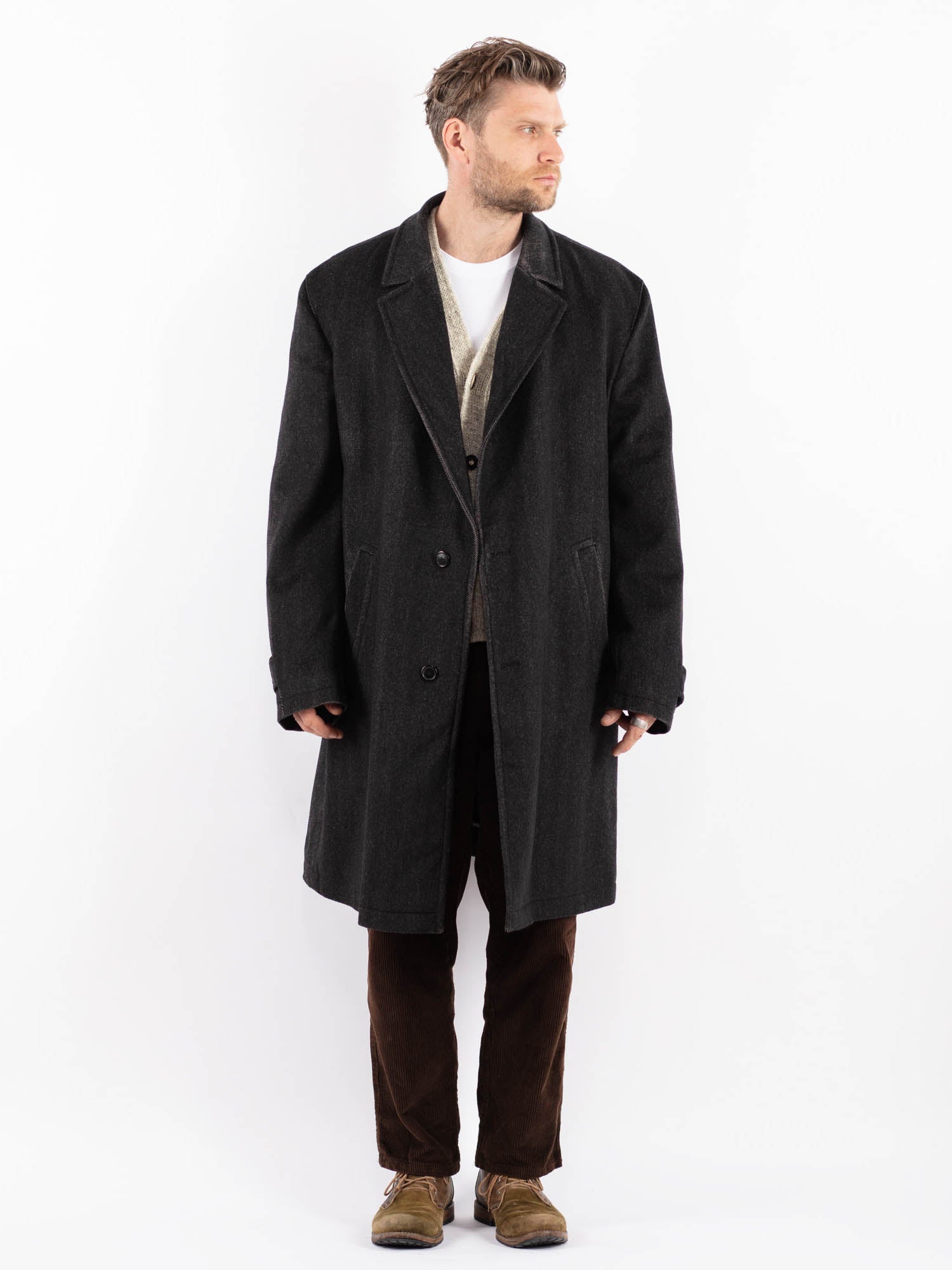 【90's】Wool Maxi Chester Coat / Dark Gray Online Vintage Store | Vintage 90's Men Wool Blend Coat in