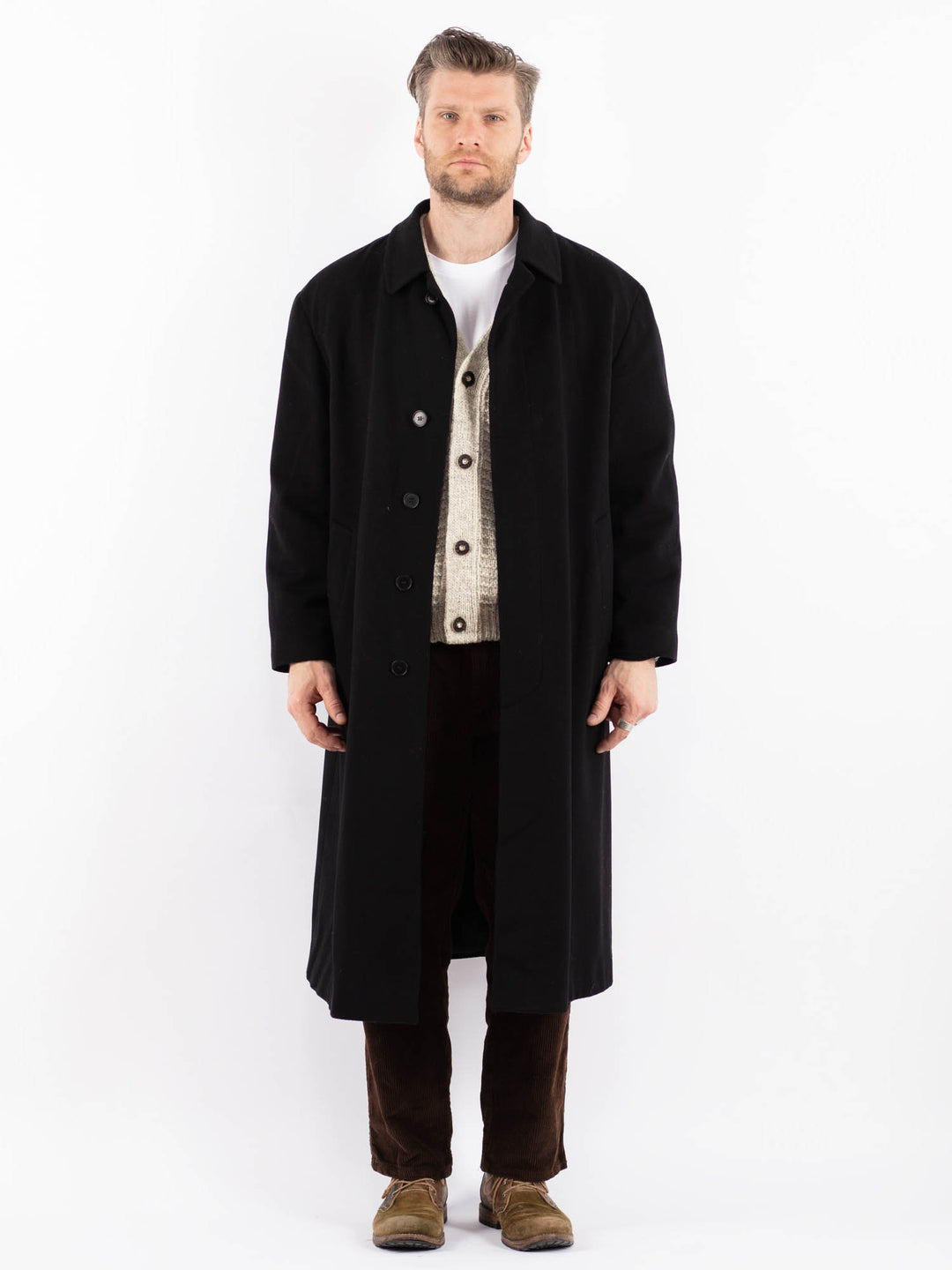 Vintage 90's Men Wool Blend Coat in BlackZ1598