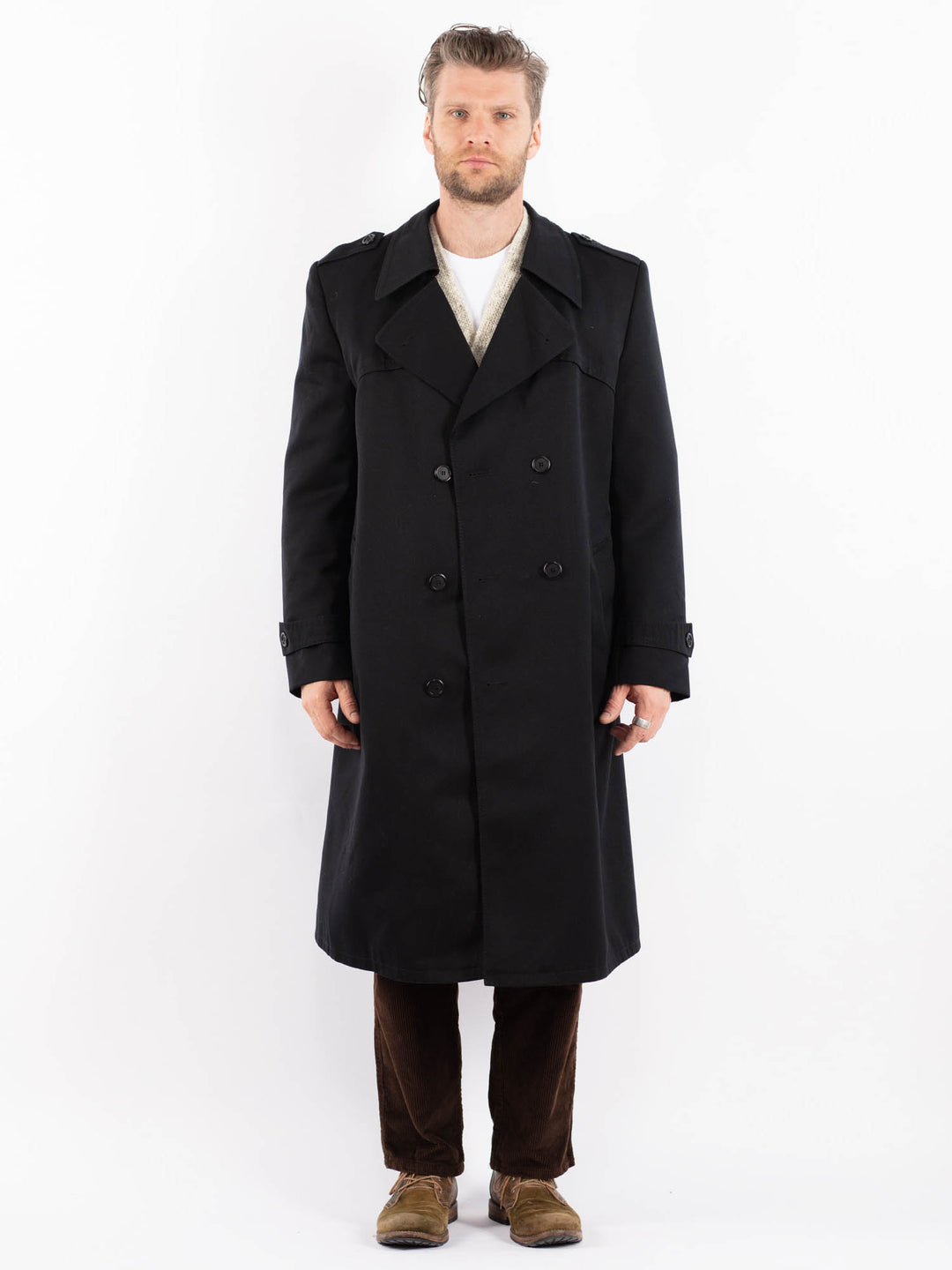 Vintage 90's Men Trench Coat in BlackZ1619
