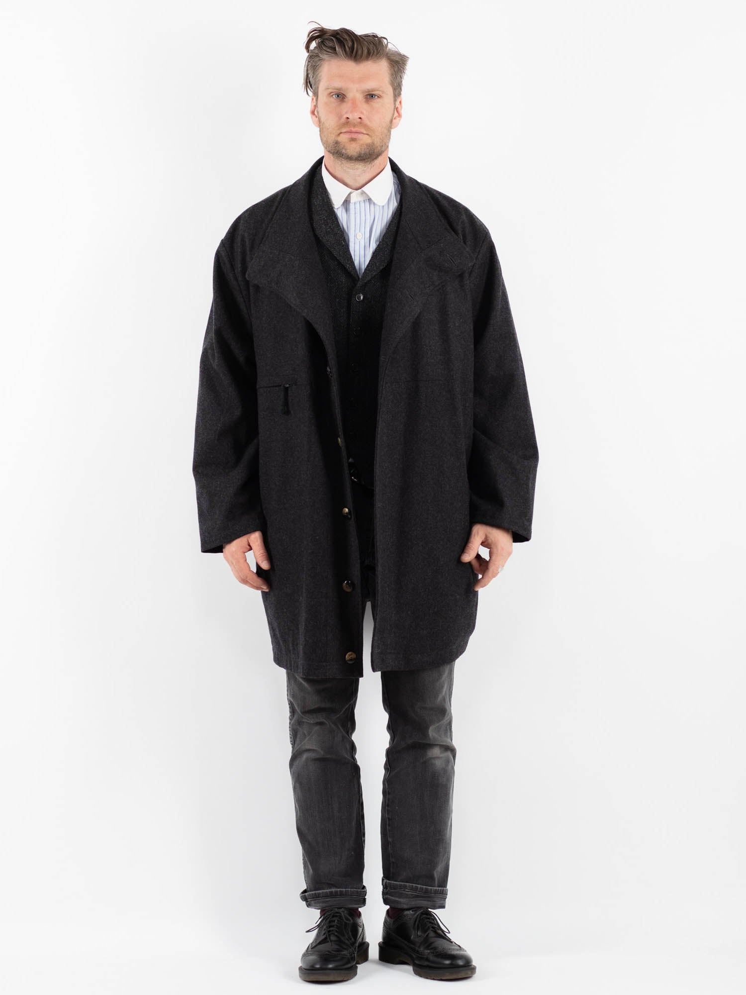 Online Vintage Store | Vintage 90's Men Wool Coat in Gray