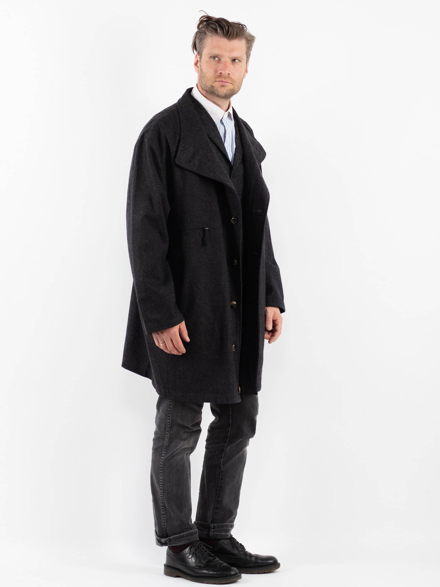 Online Vintage Store | Vintage 90's Men Wool Coat in Gray
