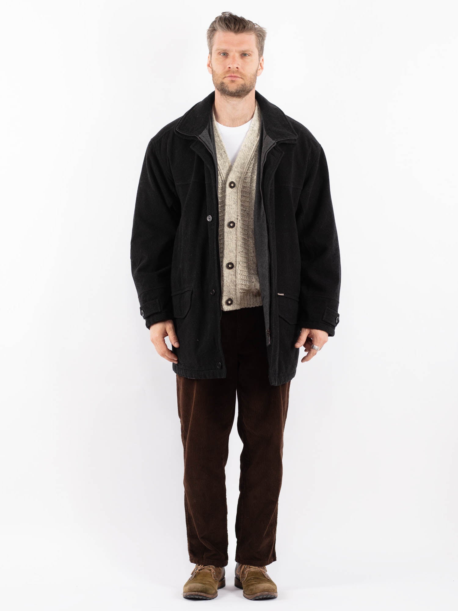 Online Vintage Store | Vintage 90's Men Wool Blend Coat in Gray