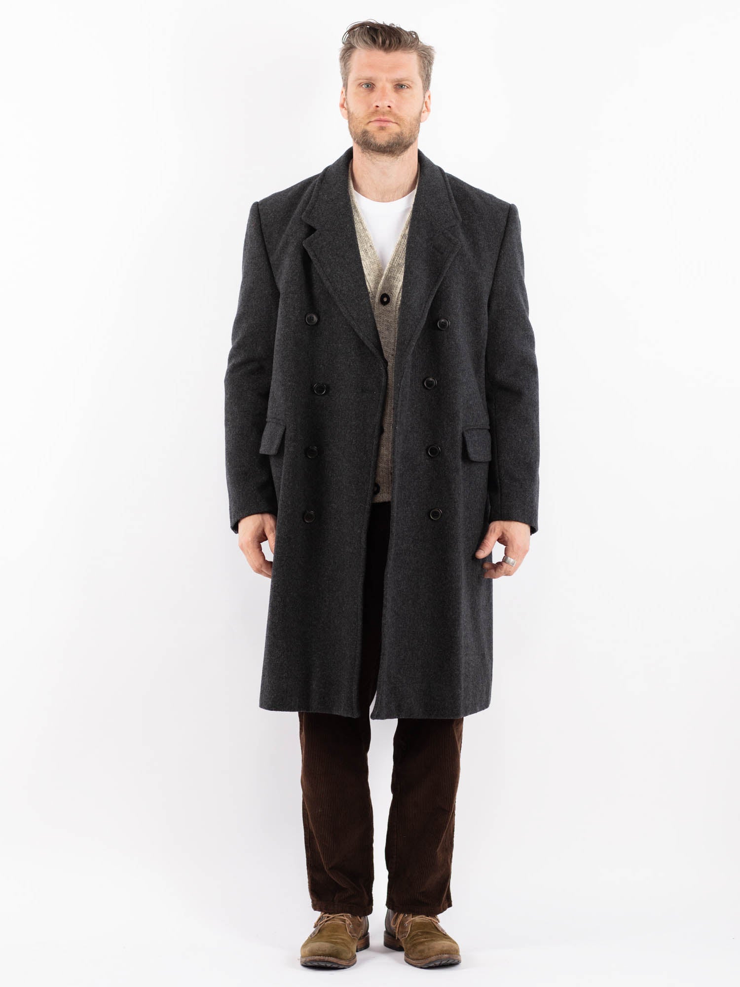 Online Vintage Store | Vintage 90's Men Wool Blend Coat in Gray