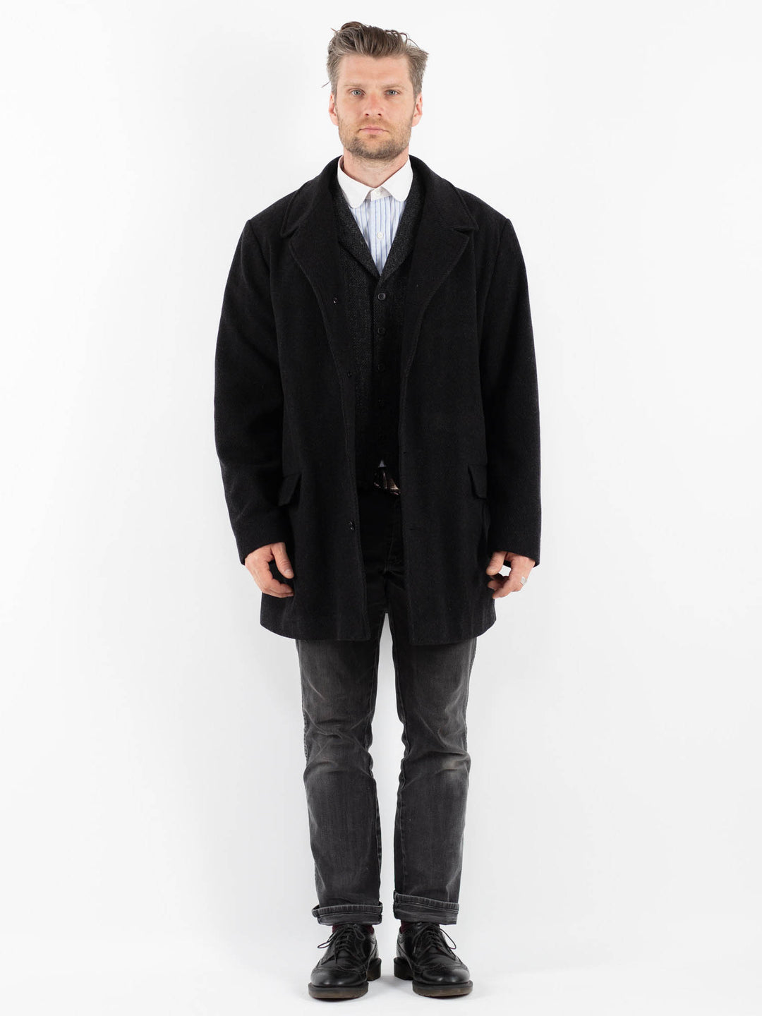 Vintage 90's Men Wool Blend Coat in BlackZ1752