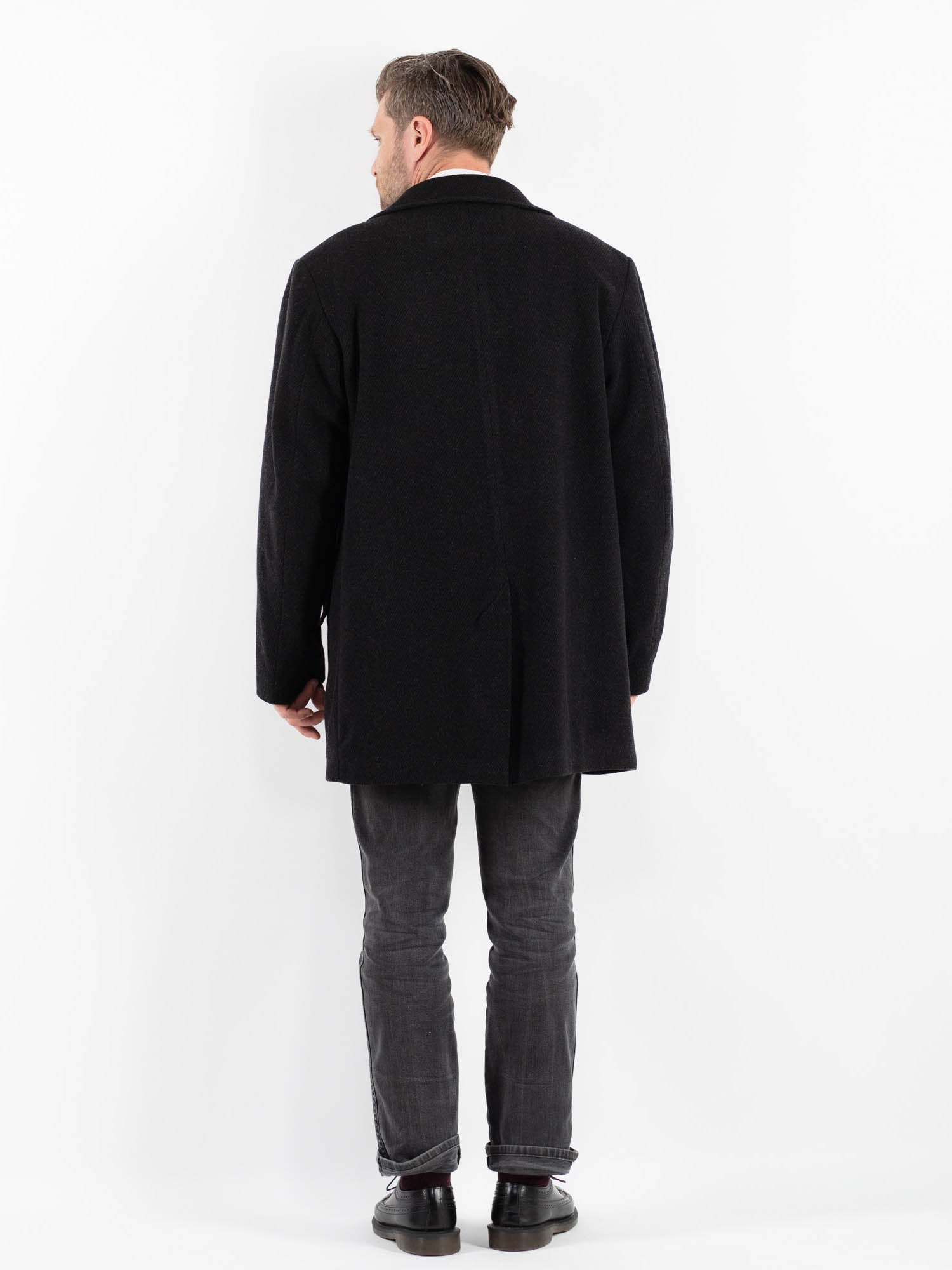 ジャケット・アウター 90s- LONGHI wool&lether half coat Vintage 80s 90s Leather Jacket Coat Size L (women's Size 42