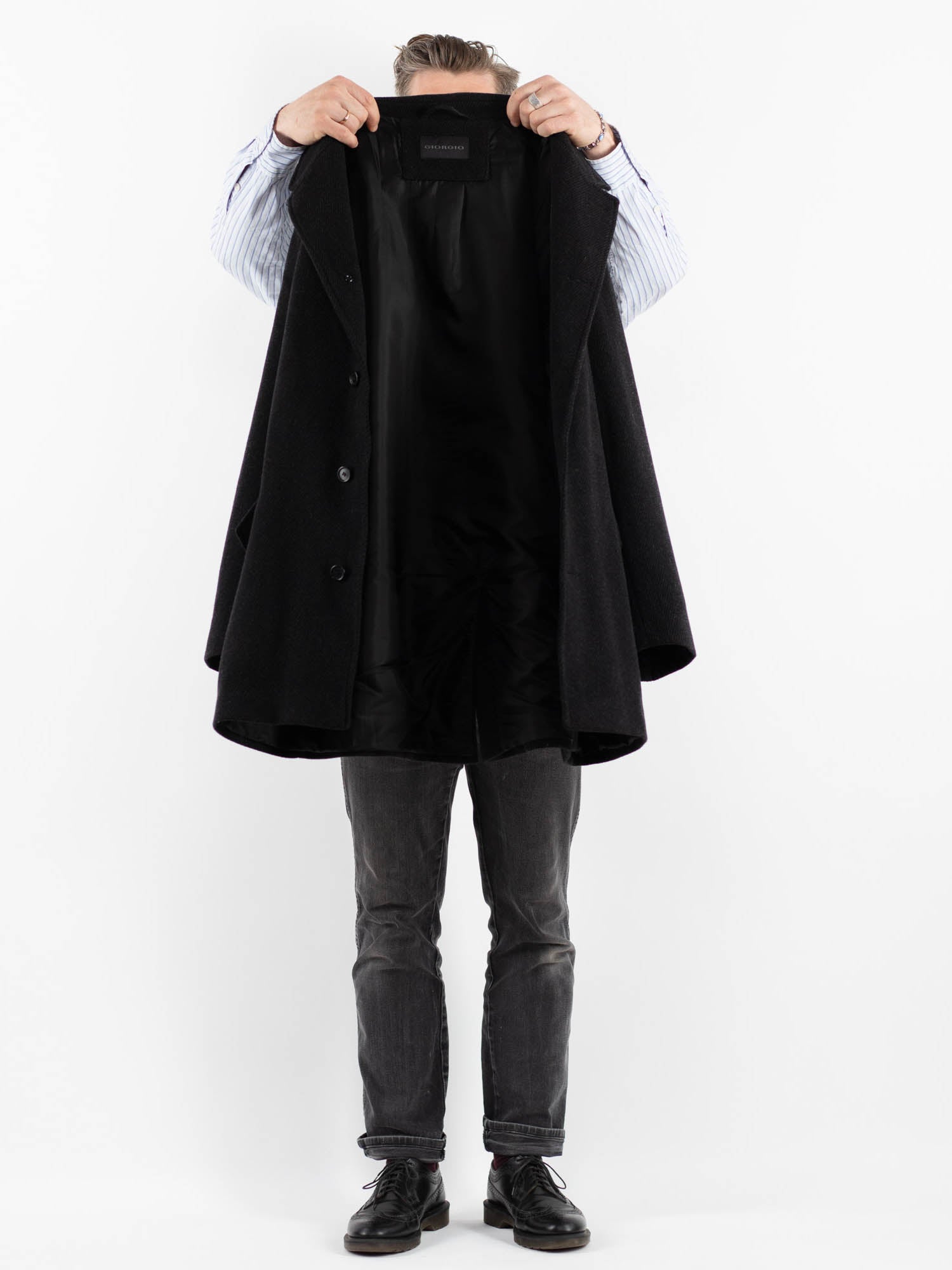 Online Vintage Store | Vintage 90's Men Wool Blend Coat in Black