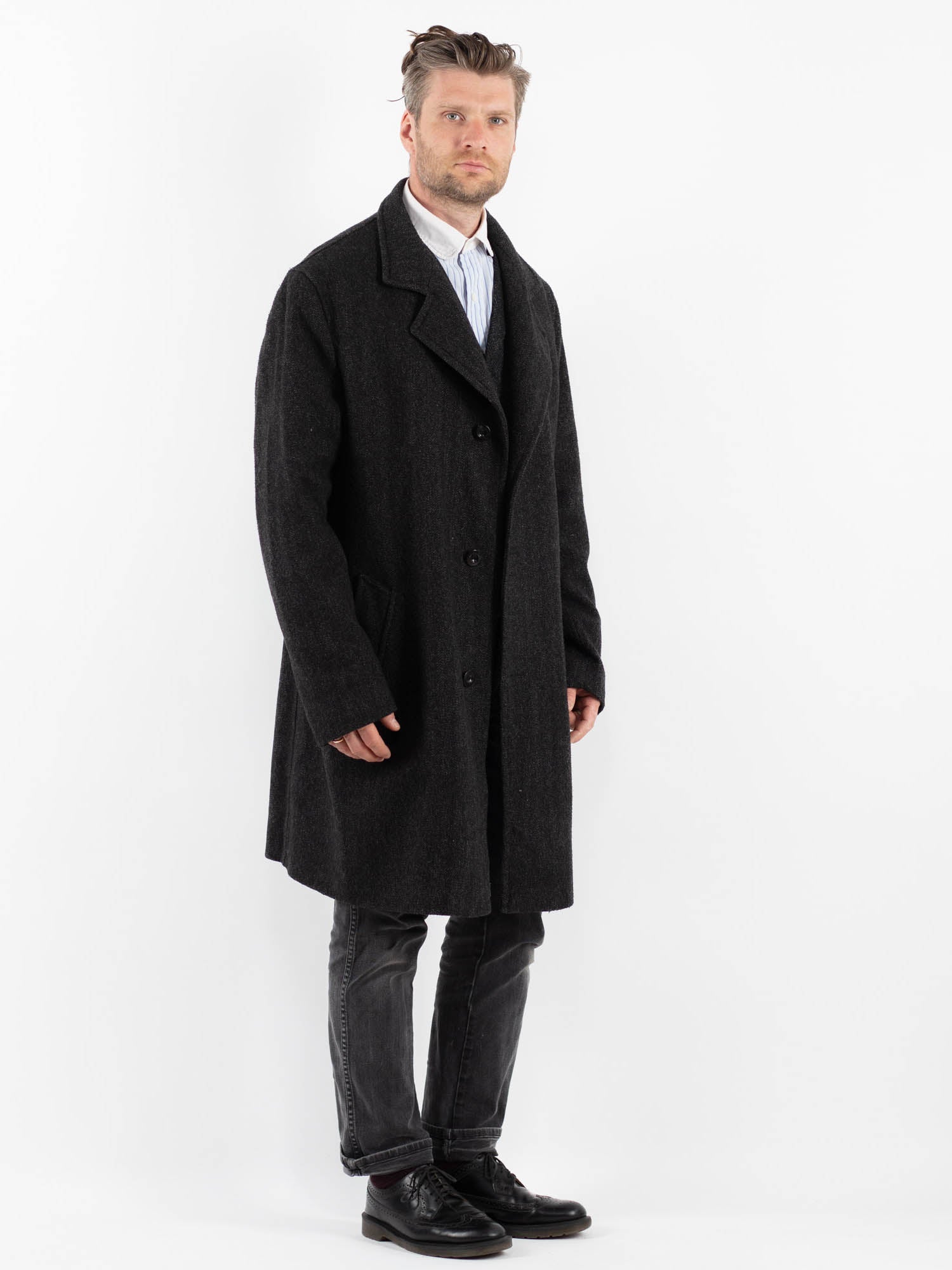 Online Vintage Store | Vintage 90's Men Wool Blend Coat in Gray