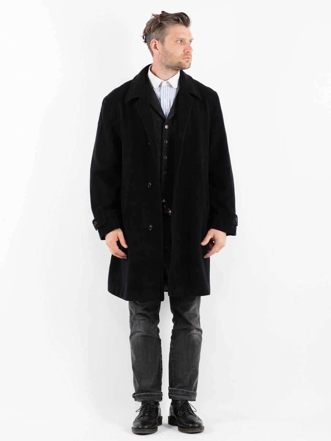 Vintage 90's Men Wool Blend Coat in BlackZ1760