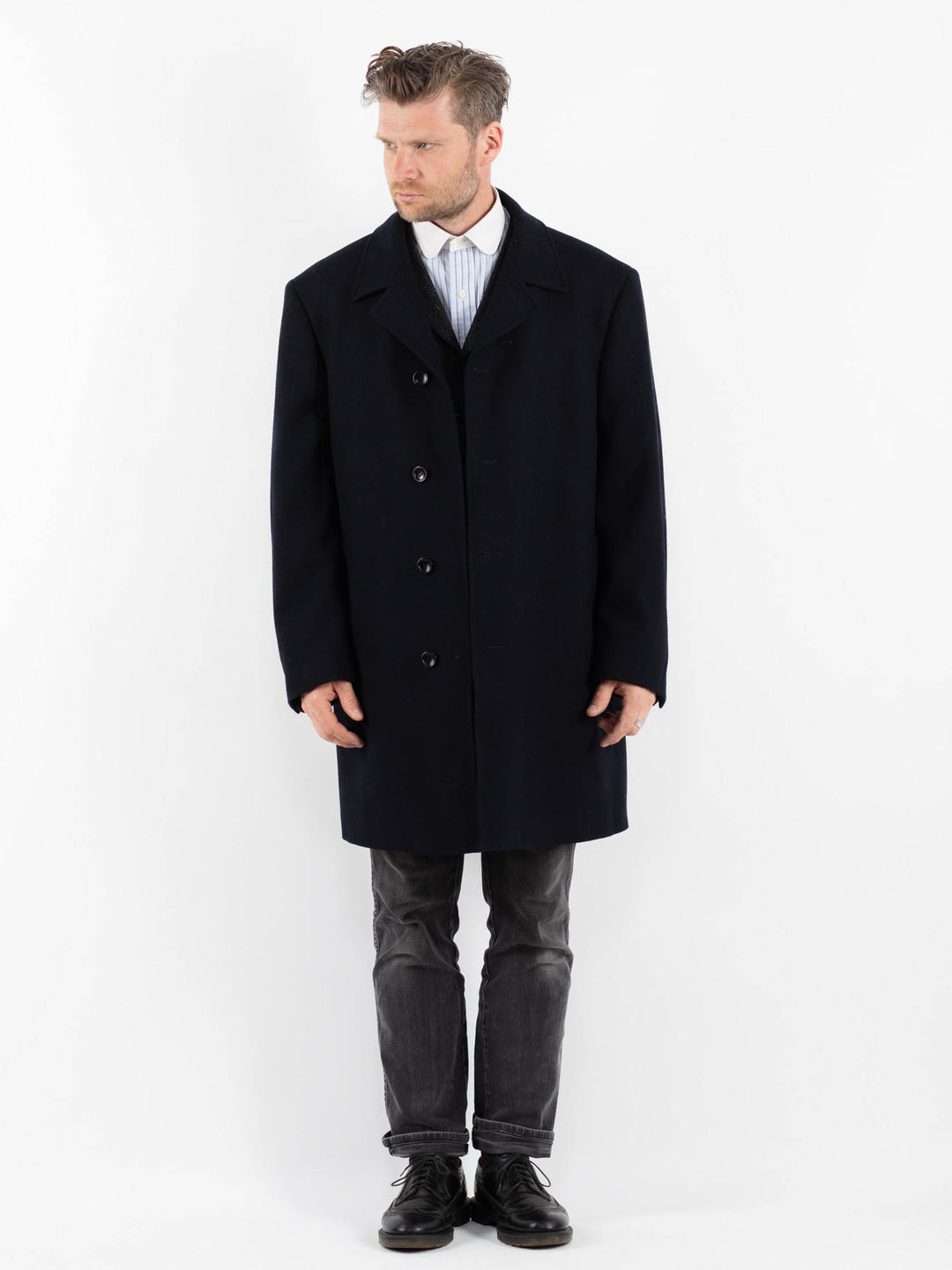 Vintage 90's Men Wool Blend Coat in BlueZ1761