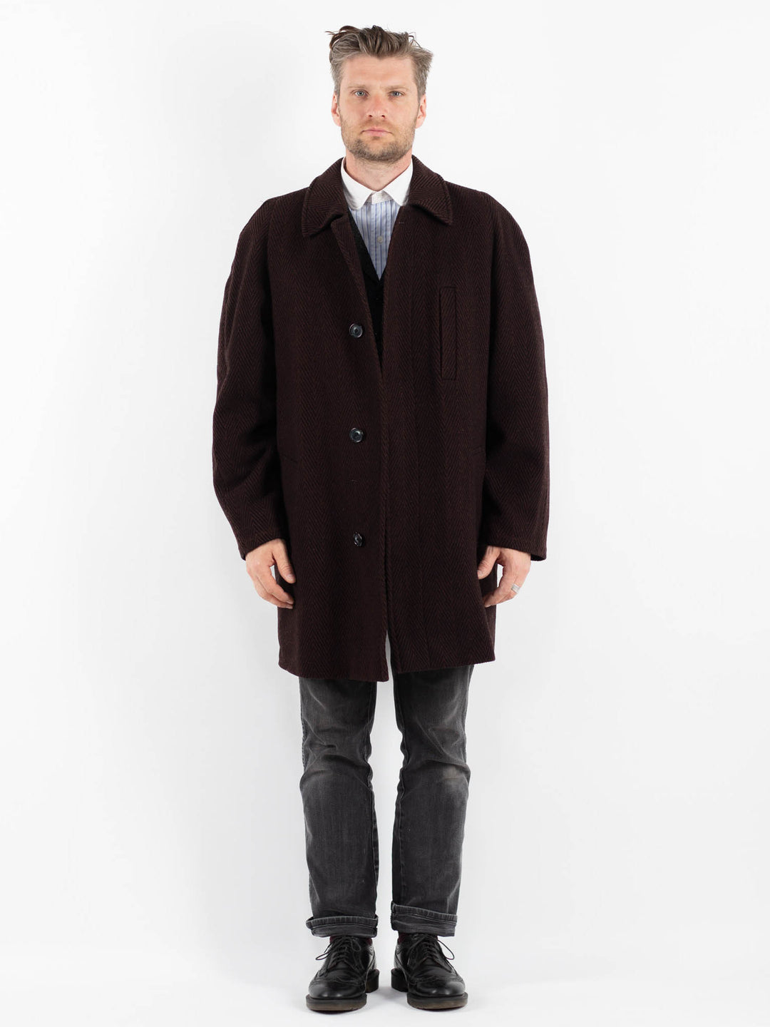 Vintage 90's Men Wool Coat in BrownZ1764