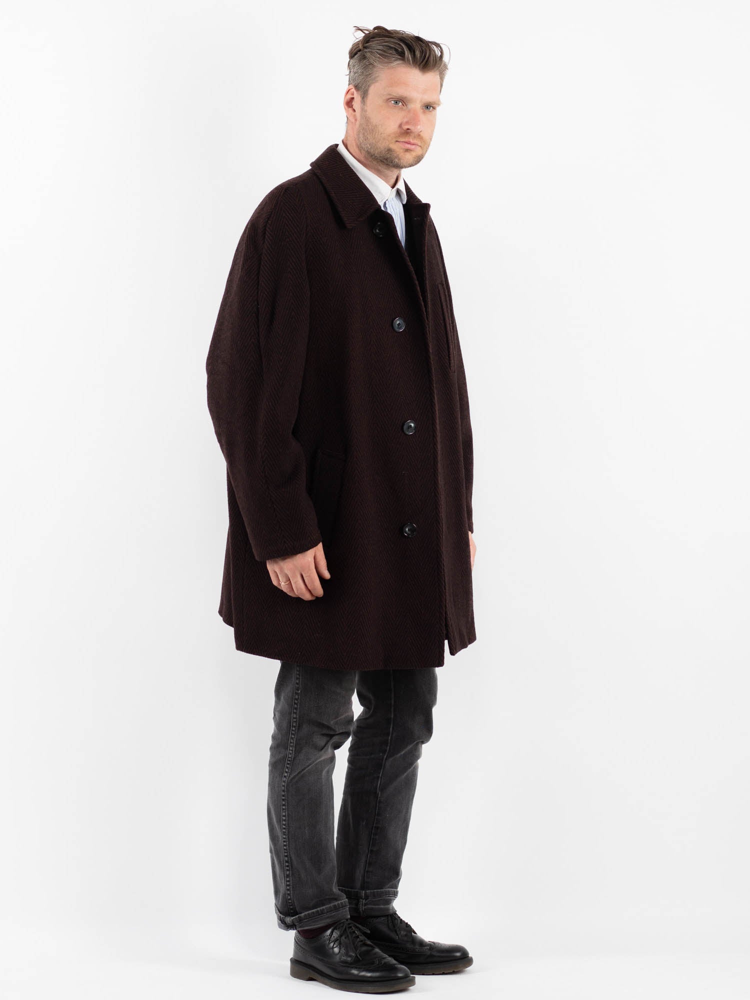 Online Vintage Store | Vintage 90's Men Wool Coat in Brown