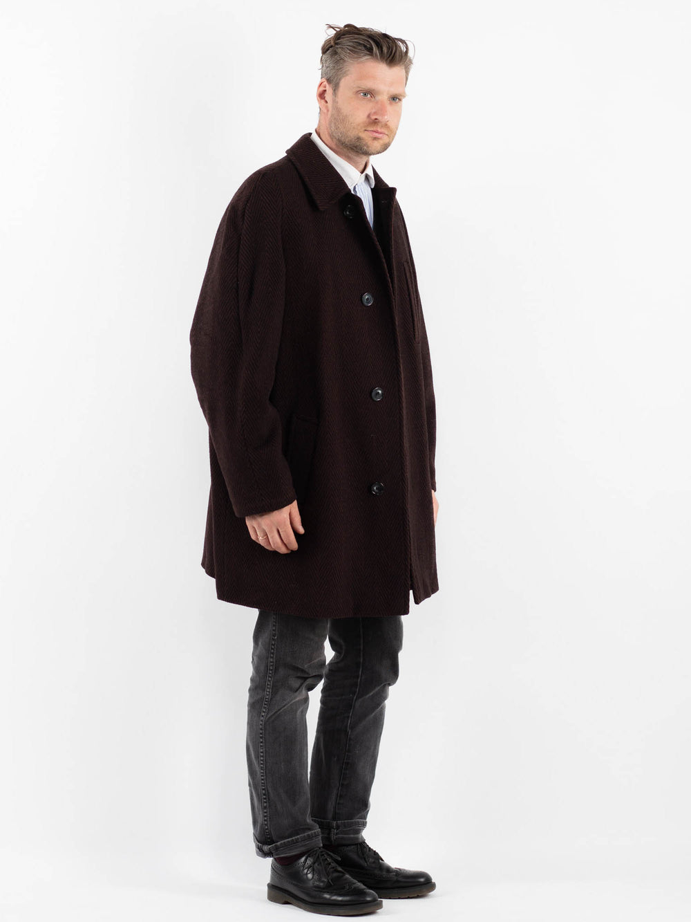 Vintage 90's Men Wool Coat in BrownZ1764