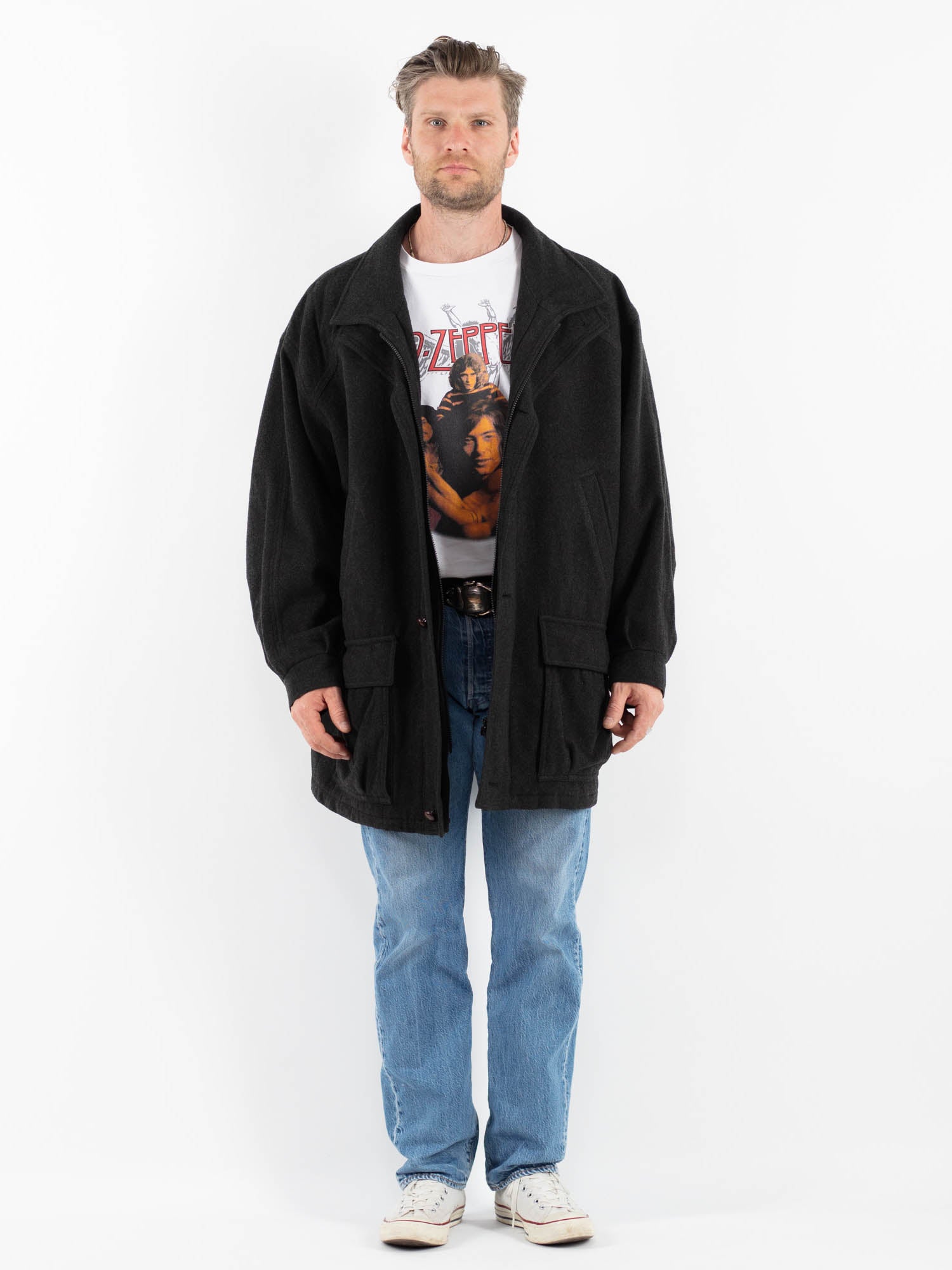 ジャケット・アウター 90s- LONGHI wool&lether half coat 90s- LONGHI wool&lether half coat