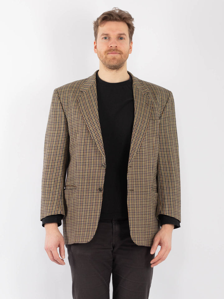 Vintage 90's Men Wool Blazer Jacket in Beige