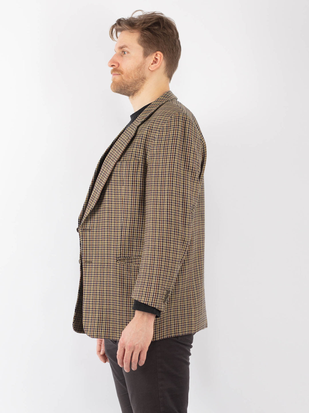 Vintage 90's Men Wool Blazer Jacket in Beige
