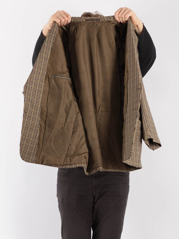 Vintage 90's Men Wool Blazer Jacket in Beige