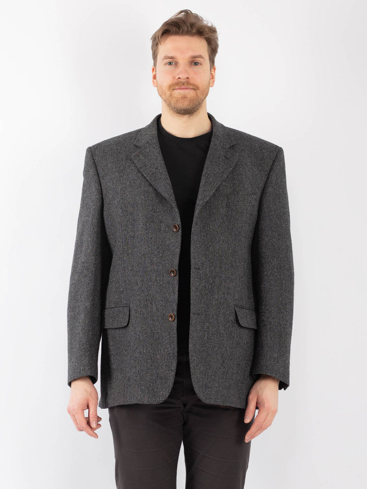 Vintage 90's Men Wool Blazer Jacket in Gray