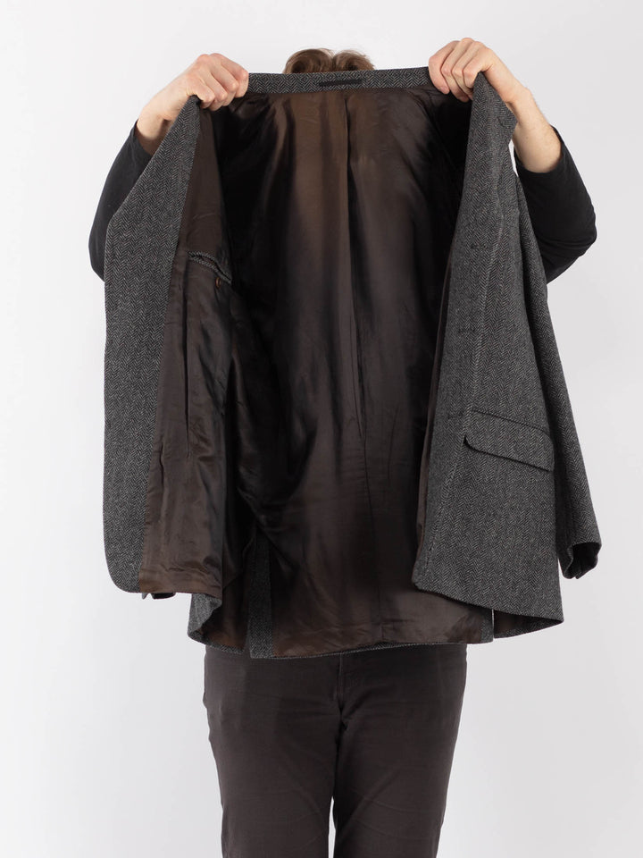 Vintage 90's Men Wool Blazer Jacket in Gray