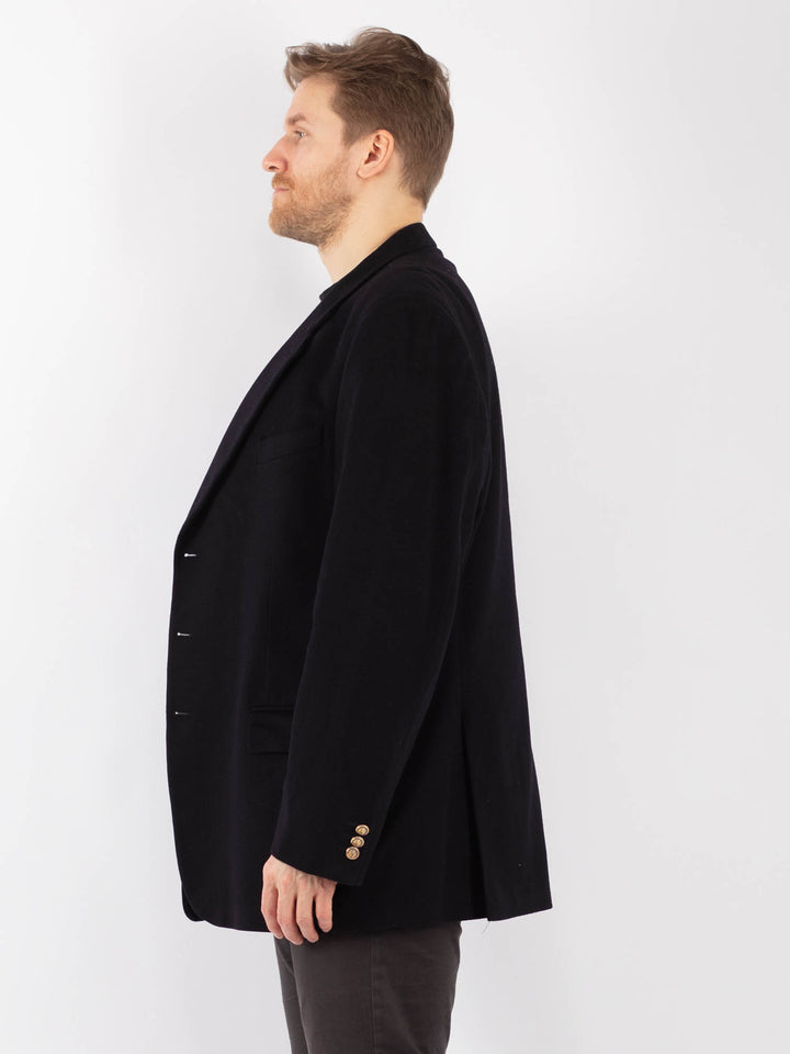Vintage 90's Men Wool Blazer Jacket in Black